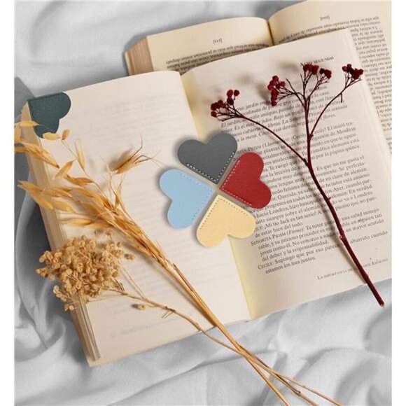 Leather Bookmarks for Women with Heart Shape, Cute Corner Book Reading 6-Pack - Picture 5 of 7